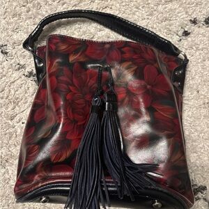 Patricia Nash Red and Black Shoulder Bag with Tassel
